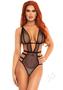 Leg Avenue Fishnet Cut Out Strappy G-string Teddy With Adjustable Straps - Large - Black