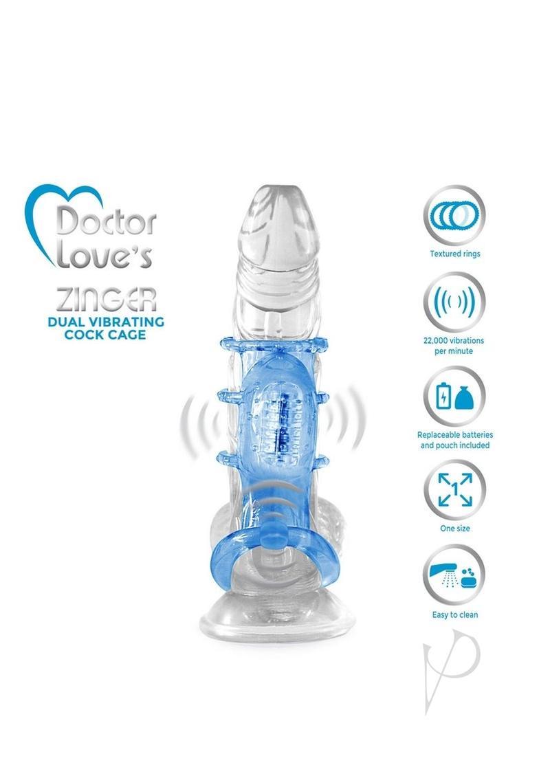 Doctor Love`s Zinger Dual Vibrating Cock Cage - Blue