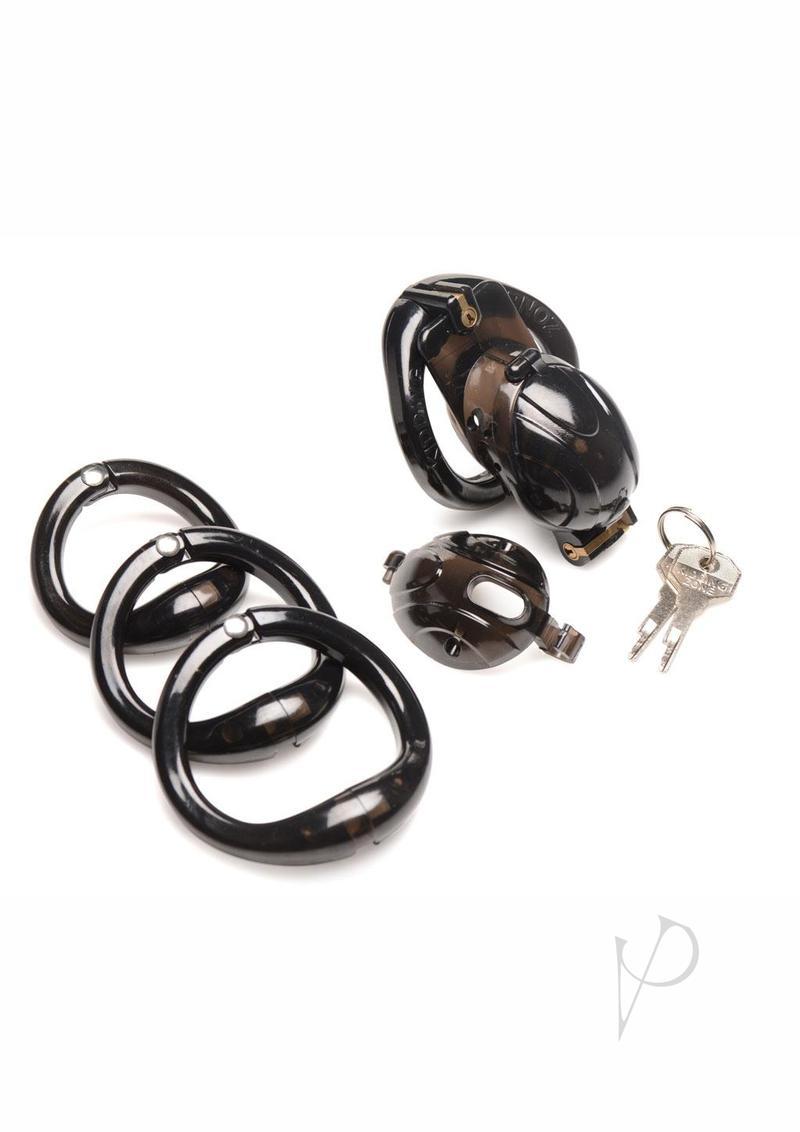 Master Series Double Lockdown Locking Customizable Chastity Cage - Black